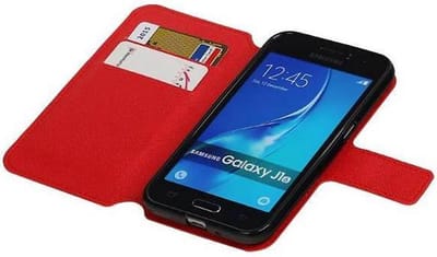 Cross Pattern TPU Bookstyle Hoesje - Wallet Case Telefoonhoesje - Geschikt voor Samsung Galaxy J1 Rood