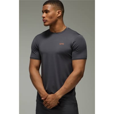 Man Active Performance Regular Fit Neon Logo T-Shirt | Dark Grey | Size XS