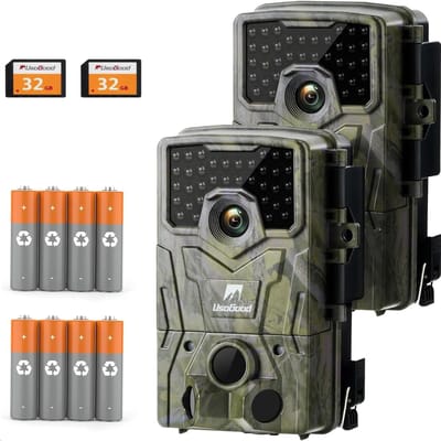 Usogood Professionele Wildcamera - 4K Ultra HD & 36MP - Wildcamera met Nachtzicht - Waterdicht - Incl. 8 batterijen 32GB SD – Wildcamera voor Buiten / Wildlife Camera - 2 Stuks