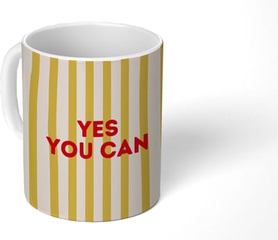 Mok - Koffiemok - Strepen - Abstract - Yes you can - Rood - Mokken - 350 ML - Beker - Koffiemokken - Theemok - Mok met Tekst