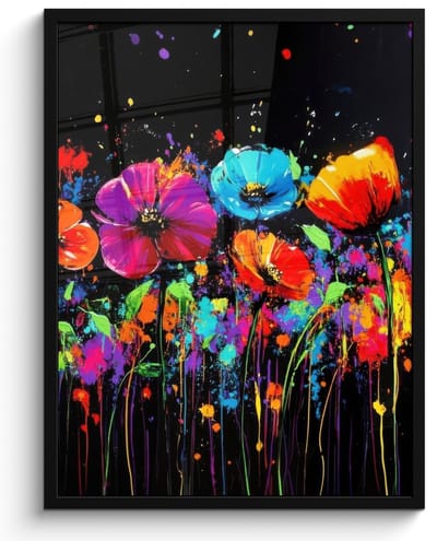 Poster in lijst - Fotolijst 50x70 cm - Posters - Bloemen - Kleurrijk - Spetters - Posterlijst zwart - Decoratie - Wanddecoratie woonkamer - Muurdecoratie slaapkamer
