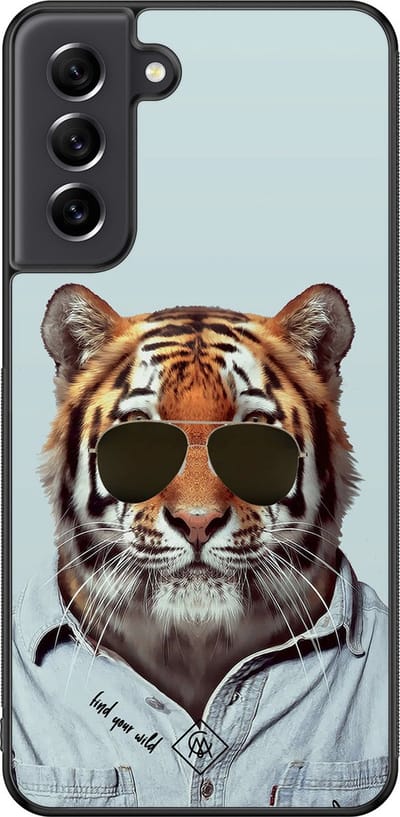 Casimoda® hoesje - Geschikt voor Samsung Galaxy S21 FE - Tijger Wild - Zwart TPU Backcover - Tijger - Blauw