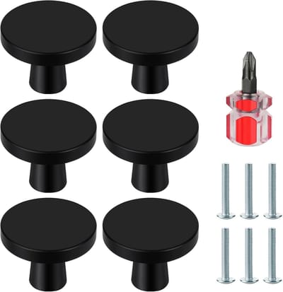 6 Stuks Zwarte Kastknoppen 30mm Rond, Paddenstoel Ladeknoppen, Aluminium Handgrepen voor Keuken en Badkamer Decoratie