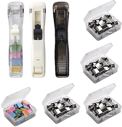 Dailygoods - Clipdispenser, 3 stuks herbruikbare draagbare Fast Clam clipdispenser & 250 roestvrij stalen metalen klemmen, geschikt voor kantoor, thuis, schoolbenodigdheden