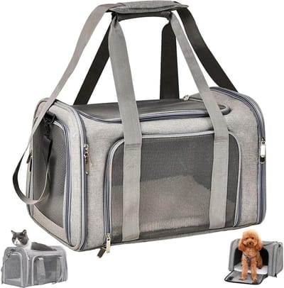 GELLDG Opvouwbare katten- en hondenbench - 43*28*28cm - Opvouwbare katten- en hondenbench - Draagbaar - Maat M - Transportkooi voor katten - Draagvermogen van 5 kg - Hondenkooi - Geschikt voor middelgrote katten en honden - Grijs