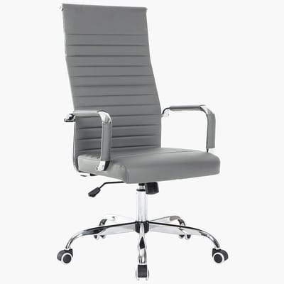 Ergonomische Bureaustoel Leer met Hoge Rugleuning en Lendensteun Grijs