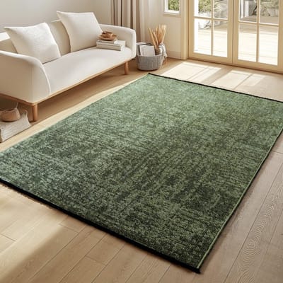 Binnenkleed, gemarmerd patroon, groene kleur, katoenen chenille, antislip, platgeweven. 120x170 cm