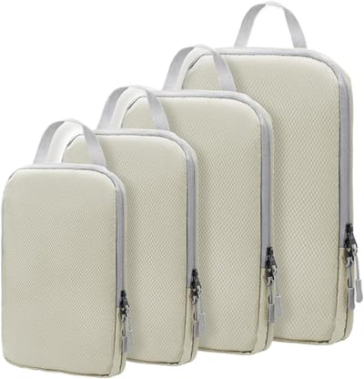 Compressie Packing Cubes - Reisorganizers Opbergen - Bagage Ordenen - Praktisch Compressiesysteem - Set Van 4 - Abrikoos
