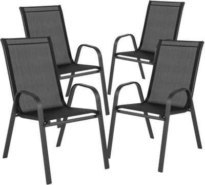 Thuys - Tuinstoelen - Set van 4 - Stoelen - Metalen - Stapelbare - Weerbestendige - Ademend Textileen - Geschikt voor Terras - en Balkon - Comfortabel en Ademend - Draagvermogen 150 kg - Grijs
