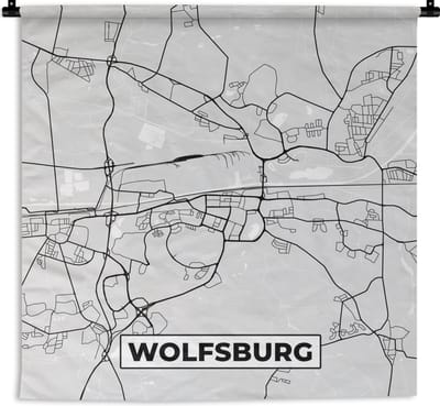 Wandkleed - Wanddoek - Plattegrond - Wolfsburg - Kaart - Stadskaart - Duitsland - 180x180 cm - Wandtapijt