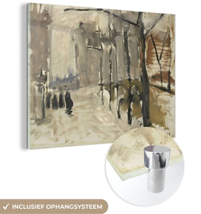 ® Glasschilderij 160x120 cm - Schilderij acrylglas - Stadsgezicht in Den Haag - Schilderij van George Hendrik Breitner - Foto op glas - Muurdecoratie woonkamer - Wanddecoratie slaapkamer - Schilderijen