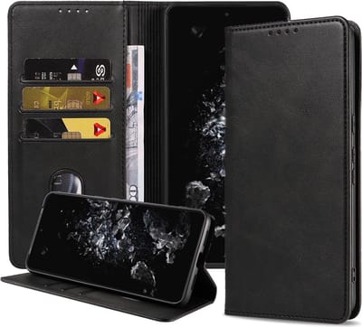 Smartphonica Telefoonhoesje geschikt voor OnePlus 10T kunstleren Hoesje met Magnetische sluiting en Pasjeshouders Book Case met Klepje - Zwart geschikt voor OnePlus 10T
