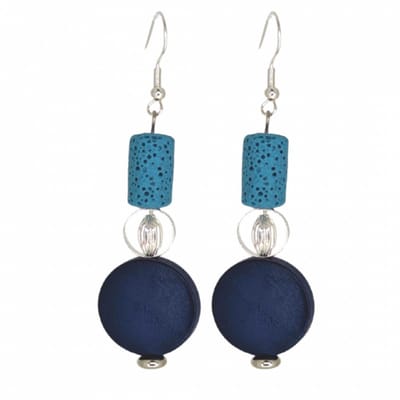 Oorbellen zilver-hout-lavasteen-blauw -Charme Bijoux