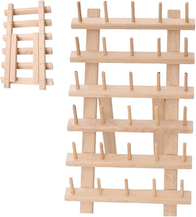 Spoel Organizer Rek - Garenhouder Hout - Naaigaren Sorteren - Opvouwbaar Ontwerp - 30 Spoelen - Houtkleur