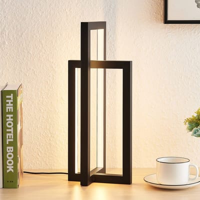 Lucande - LED tafellamp- met dimmer - 2lichts - Metaal, aluminium, polycarbonaat - H: 42 cm - zwart mat - Inclusief lichtbronnen