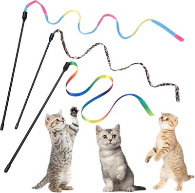 Katten Speelgoedset 3-delig - 12 Inch Interactieve Stok - Regenbooglint & Luipaardprint - Voor Kittens Training - ShopVlot