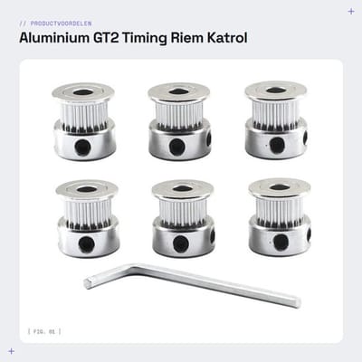 Timing Riem Katrol 20 Tanden - Aluminium - Pack van 6 - M3 Sleutel - Hoge Precisie - Geschikt voor 3D Printer