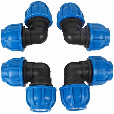 4 Pièces PE Plastique 32mm à 32mm Adaptateur Coude Connecteur Raccord Tuyau d'Eau Accessoires