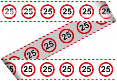 Markeerlint 25 jaar - 15 meter - stopbord - afzetlint - leeftijd/jubileum versiering - feestartikelen
