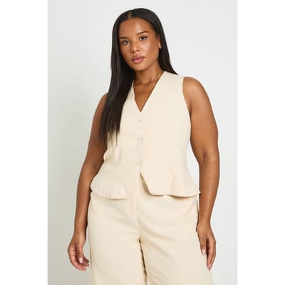 boohoo Dames Plus Linnen Gilet | Stone | Maat: 16