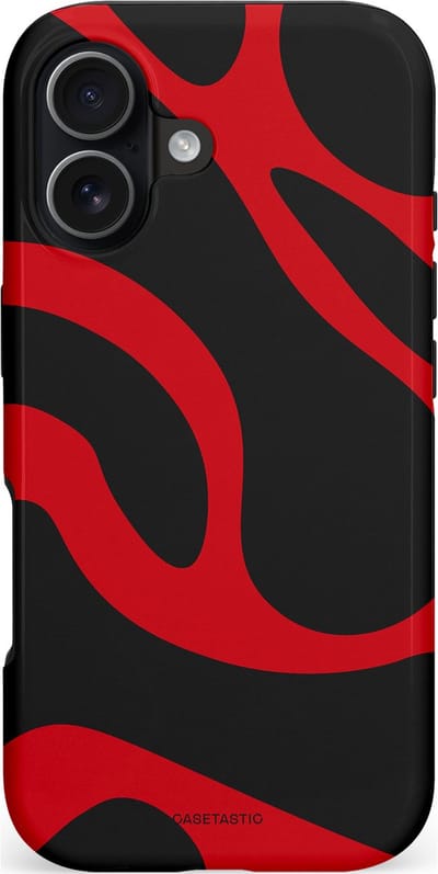 Casetastic hoesje geschikt voor Apple iPhone 17 - MagSafe - Dubbellaagse bescherming - Vurige Zwarte Lava Stroom - Fashion Case - Zwart Rood