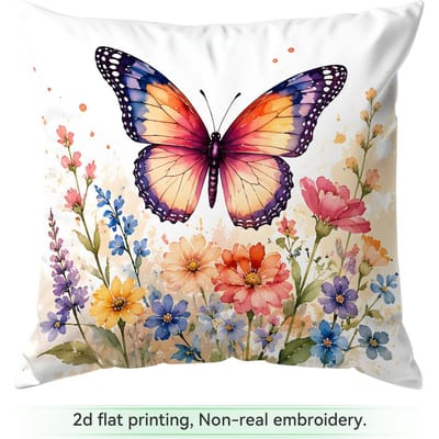 Waterverf Vlinder Bloemtros Kussens Kussensloop Polyester Kussenhoes Sierkussen Kussenhoes Huis Auto Bank Decoratie 45x45cm