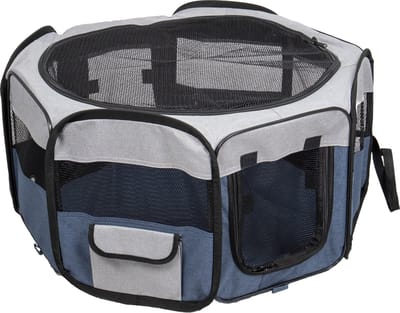 Hondenren – puppyren – Flamingo Flavio Blauw S – 74x74x35cm – nylon – met afdeknet – uitneembare bodem – opvouwbaar – lichtgewicht – binnen en buiten