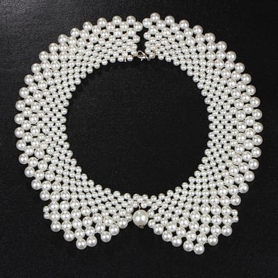 Dames Kraag Afneembaar Kunstparels Kralen Nepkraag Choker Ketting Decoratieve Kraag gray