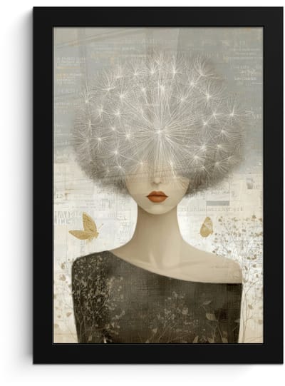 Poster in lijst - Fotolijst 20x30 cm - Posters - Pluis - Vrouw - Beige - Posterlijst zwart - Decoratie - Wanddecoratie woonkamer - Muurdecoratie slaapkamer