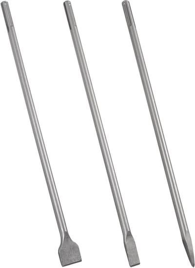 Set van 3 SDS MAX 600 mm Beitels - Platte Beitel 25 mm, Tegelbeitel 50 mm en Puntbeitel voor Tegels, Metselwerk en Beton