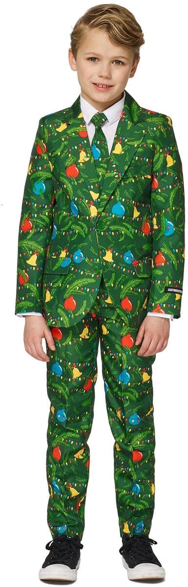 Suitmeister Christmas Green Tree Light Up - Kids Pak - Kerst Outfit met lichtjes - Groen - 4-6 jaar - Maat S