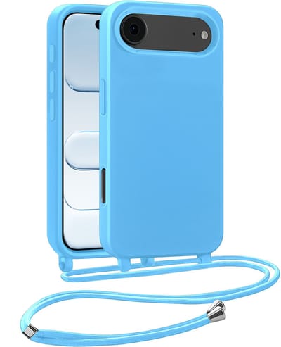 Hoesje Geschikt voor iPhone Air Hoesje Siliconen Case Met Koord - Hoes Geschikt voor iPhone Air Hoesje Backcover Met Telefoonkoord - Telefoonhoes - Lichtblauw