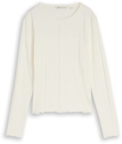 Tom Tailor Denim - Pointelle shirt met lange mouwen en decoratieve knoopsluiting - Maat XXL - off white