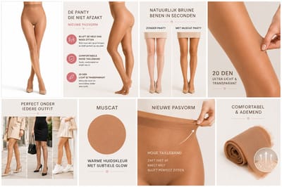 Muscat tights - Huidskleurige Panty Muscat 20 Denier - Dun & Transparant - Anti-Afzak Pasvorm - Zakt Niet Af - Comfortabele One Size - brons - mokka