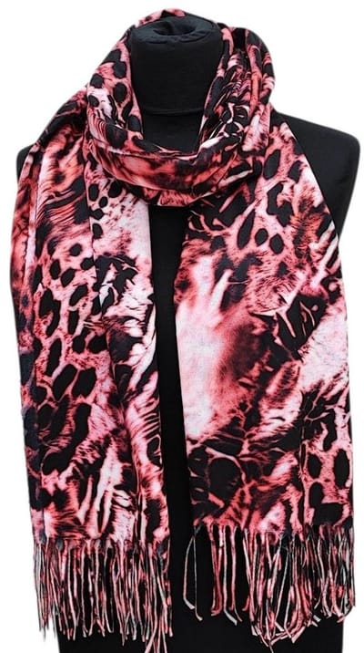 Lange Warme Sjaal - Panterprint - Rood/Zwart - 190 x 70 cm (23-8#)
