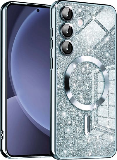 Hoesje geschikt voor Samsung Galaxy S25 - Techsuit Luxury Glitter Back Cover - Geschikt voor MagSafe - Lichtblauw