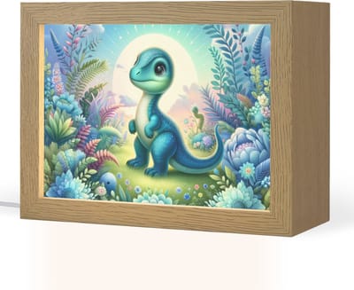 Nachtlampje 20x15 cm - Kinder lampje - Dino - Blauw - Regenboog - Dinosaurus - Baby - Tafellamp kinderkamer - Slaapkamer lamp - Bedlamp kinderen - Kinderlampje stopcontact - Wandlamp babykamer - Nachtlampjes