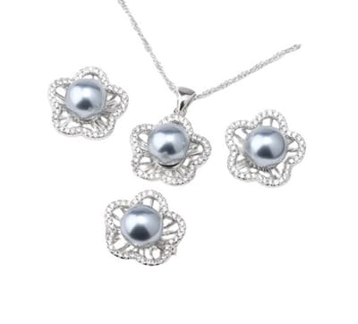 N3 Collecties 925 Zilveren Bloem Mode Parel Sieraden Set Met Verstelbaar Ring Voor Vrouwen
