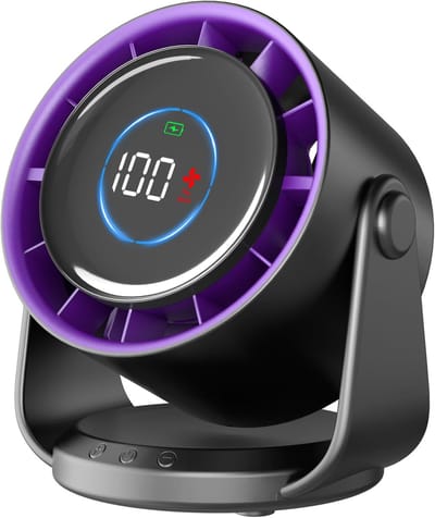 Ventilator - Oplaadbare tafelventilator - Stille USB-ventilator - 100 snelheden met geheugenfunctie - LED-display - 115° rotatie - Hangende ventilator - Voor slaapkamer, kantoor, keuken, camping [grijs]