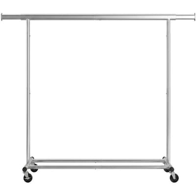 Ochama Kledingrek met Wielen, Verstelbaar Kledingrek, Zwaar Belastbaar, voor Slaapkamer, 150 kg Draagvermogen, Eenvoudige Montage, Zilver