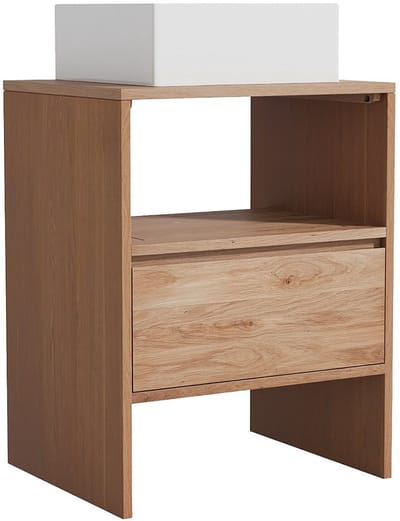 Vente-unique Badkamermeubel van massief eikenhout met vierkante opzetwastafel - Licht natuurlijk - 60 cm - CAVIZO