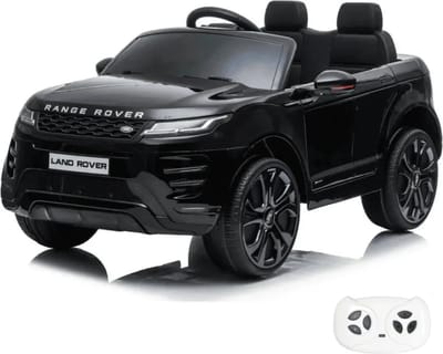 Range Rover Evoque Full Option Elektrische Kinderauto 1 tot 6 jaar – Officieel Gelicentieerd Accuvoertuig met Lederen Zitje, Schokdempers & Bluetooth – 12V Kinderauto met Afstandsbediening, Realistische Sleutel & Soft-Start – Zwart
