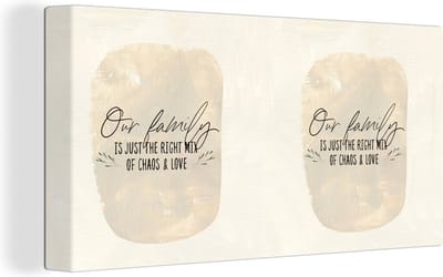 Canvas Schilderij Quotes - Our family is just the right mix of chaos & love - Spreuken - Familie - 40x20 cm - Wanddecoratie