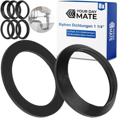 Afdichtingsset Sifon - Reparatieset Rubber - Lekkage Verhelpen - 8-delige Set - 1 1/4 Inch - Zwart