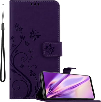 Cadorabo Hoesje geschikt voor Sony Xperia 1 III in BLOEMEN DONKER PAARS - Beschermhoes in bloemmotief met magnetische sluiting, standfunctie en kaartsleuven Book Case Cover Etui