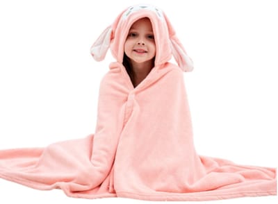 1 stuk Kinder Strandlaken/Deken met Capuchon - Zacht en Absorberend Ontwerp - Zwemcape/Douchehanddoek - 70*140cm - Geschikt voor Jongens en Meisjes voor Zwemmen en Baden op het Strand - Roze