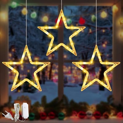 Grote LED Sterren voor Kerstdecoratie, 3 Stuks, 30cm, Metalen Sterren voor Raam, Feestverlichting en Sfeervolle Decoratie