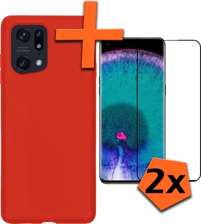 Hoes - Met 2x Screenprotector - Geschikt voor OPPO Find X5 - Sterk & Shockproof - Back Cover - Siliconen Case - Telefoon Hoes - Rood