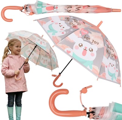 Automatische paraplu voor kinderen, witte beer, opvouwbare paraplu met fluitje 83 cm