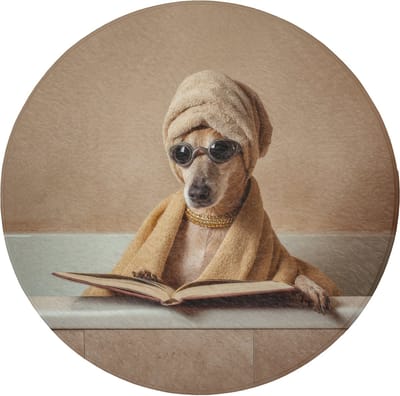 Badmat rond 70x70 cm - Antislip - Bad - Hond - Boek - Zonnebril - Badmatten voor badkamer - Badkamermat - Douchemat - Ronde badkamer mat